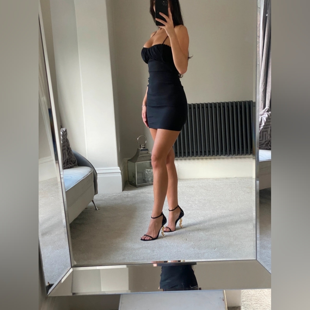 Zara black mini dress lace trim corset